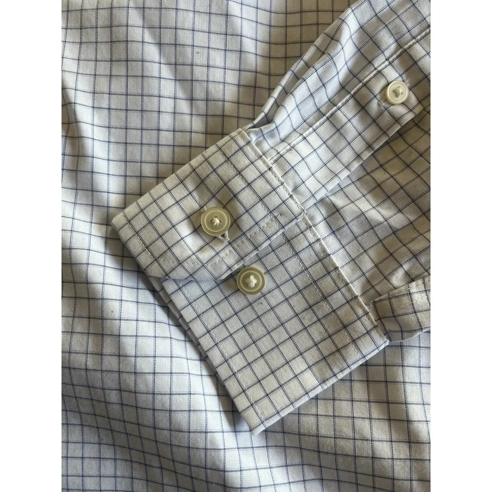 Banana‎ Republic Men's Sz M Slim Fit Non Iron Dress Shirt Blue Box Plaid Cotton
